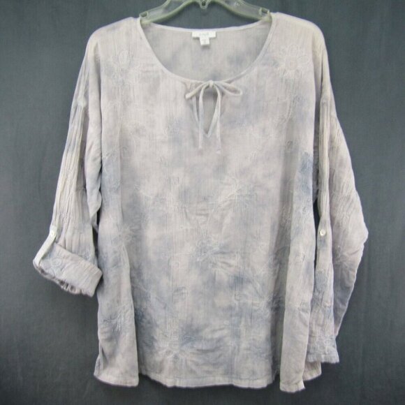 J Jill Pure Jill Gray Tie Dye Embroidered Peasant Tunic Top Size M Petite Boho - Picture 10 of 10